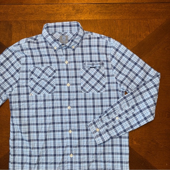 Vineyard Vines Performance Harbor Shirt Boys Kids Sz 16 Large Blue Plaid Fishing - Picture 2 of 9
